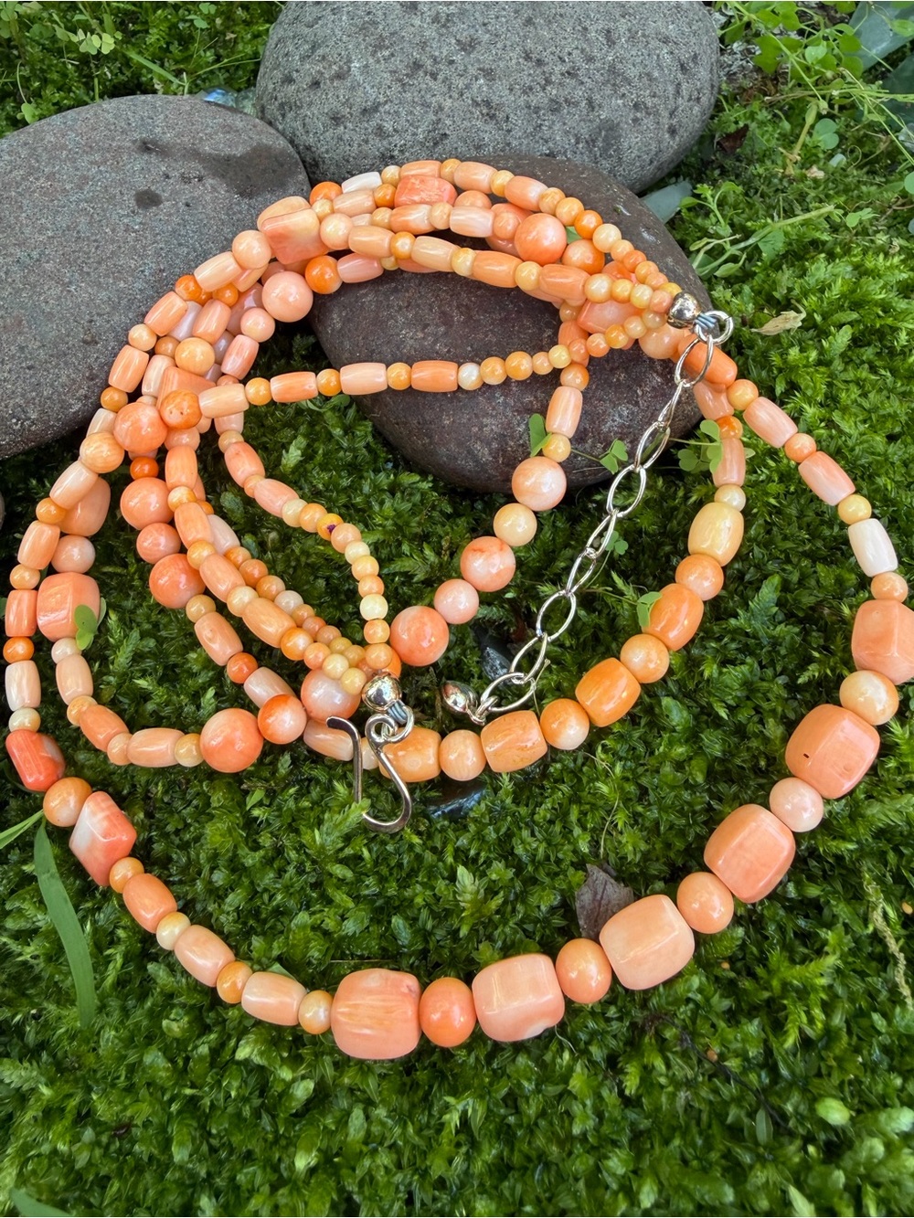 Jay King Peach Bamboo Coral Sterling Silver Multi-Strand Necklace (275)